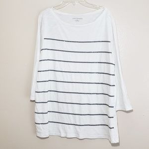 Ann Taylor Sequin Stripe Tee L White Lightweight